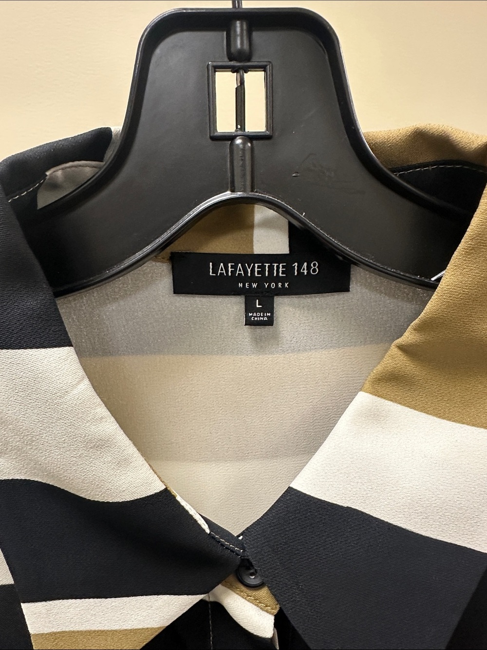 Lafayette 148 New York Black, White & Tan Geometric Silk-Blend Button Down - Picture 2 of 3